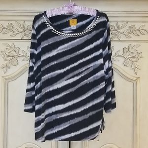 Ruby Rd black,grey and silver tunic blouse
